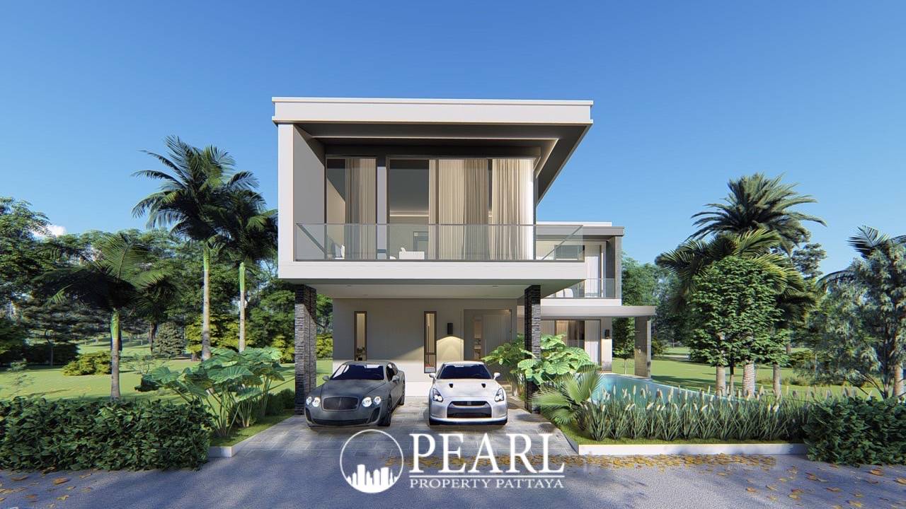 Luxury Vista Villas aerial view of a community of modern villas with private pools and green spaces.