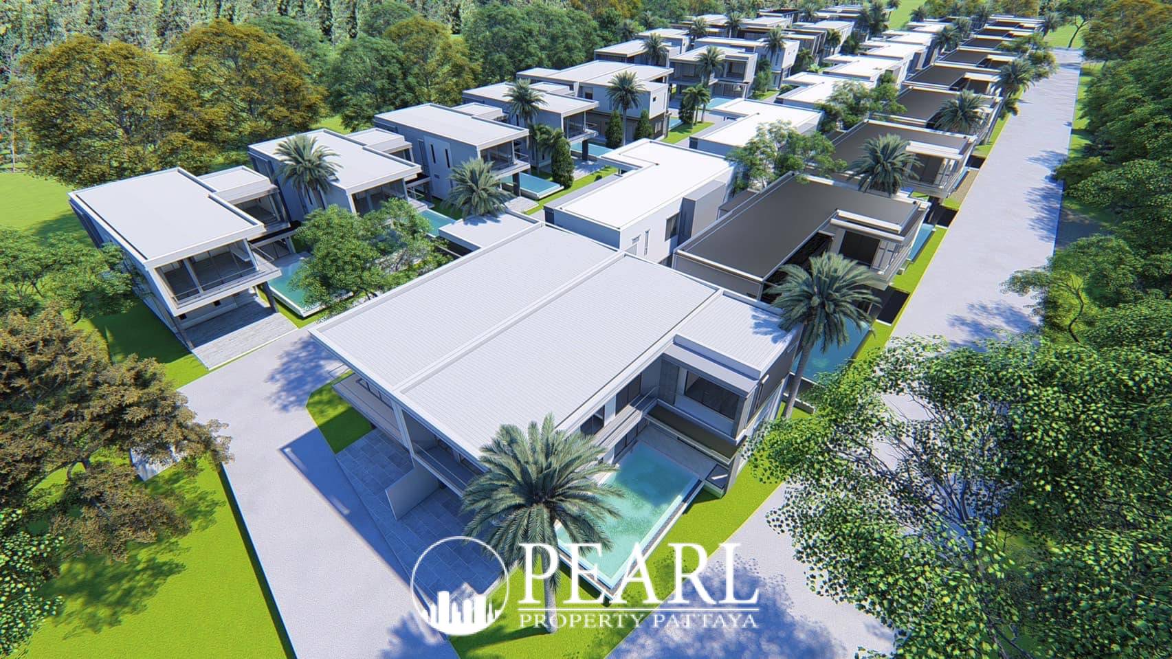 Luxury Vista Villas modern villa with private pool, two luxury cars, and tropical landscaping.